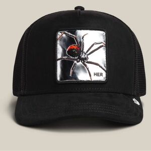 Goorin Bros MICROSUEDE HER SILVER SPIDER Trucker Hat Cap Mesh Back Snapback NWT.